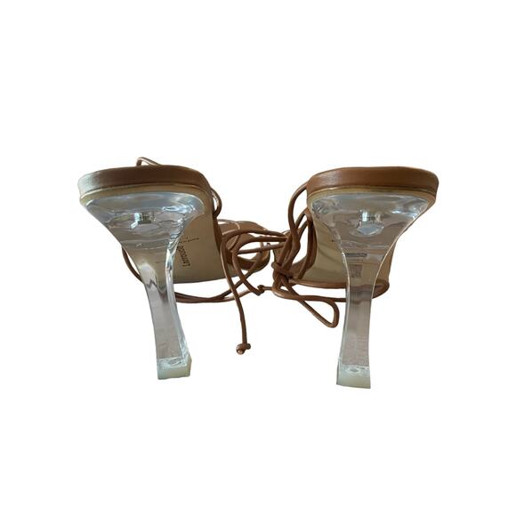 Larroude Gloria Heels Sandals Leather Vinyl Tie Ankle Straps Caramel Size 7.5 - Picture 9 of 9